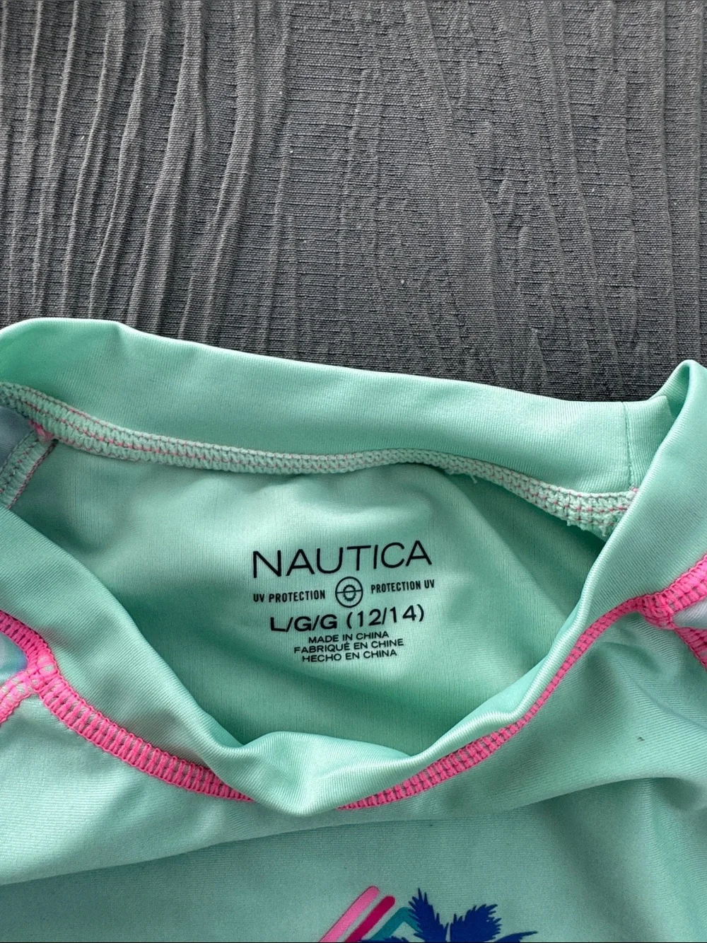 Nautica Mint Green Rash Guard set with Blue and Pink Tie-Dye Sleeves
